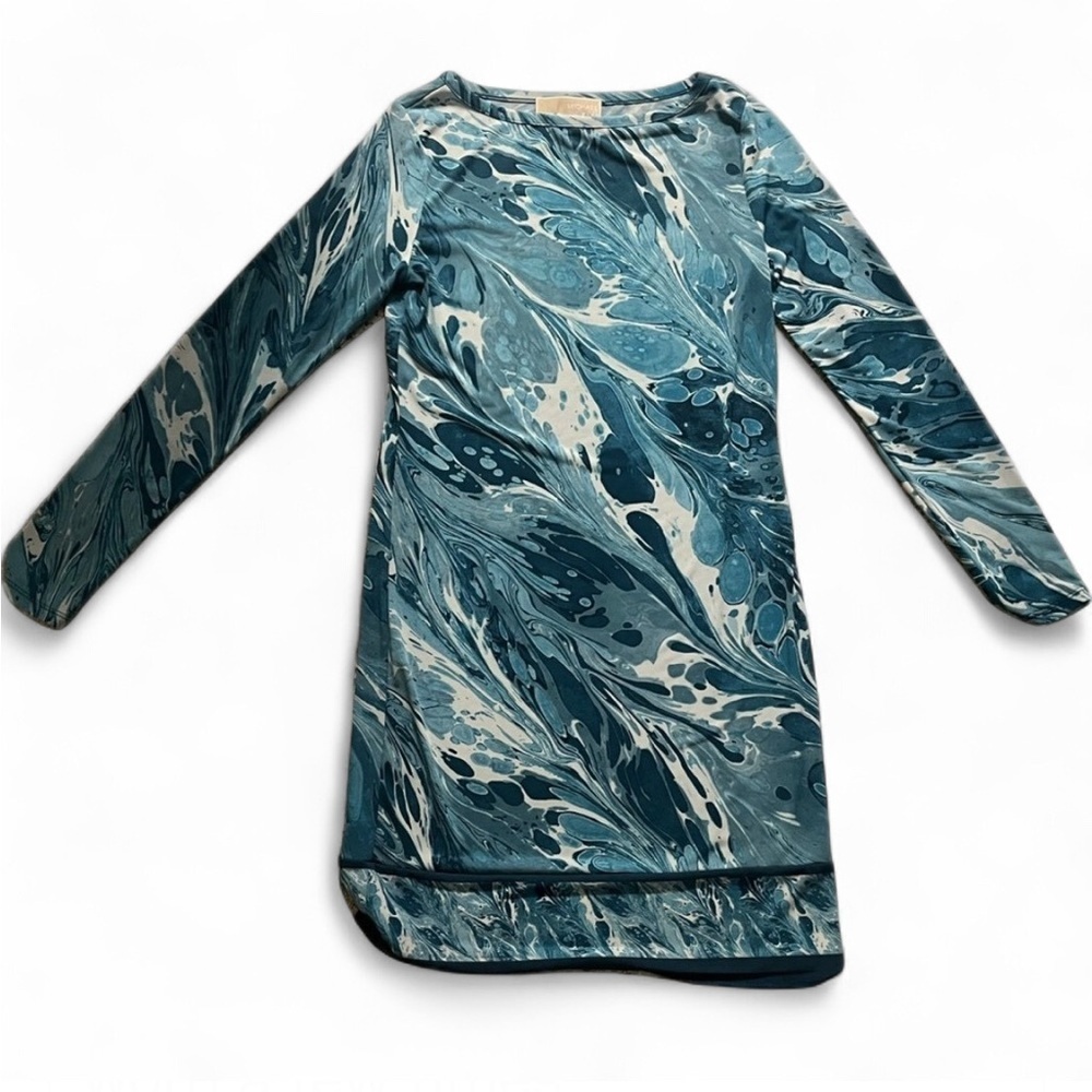 Michael Kors Turquoise Long-Sleeve Marble-Print Dress, XS. Nautical/mermaid - Picture 2 of 7